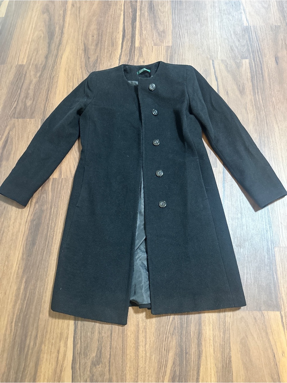 Lauren Ralph Lauren Black Button-Front Wool Blend Pea Coat